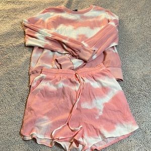 Tie dye outfit sweatshirt shorts pink whichever acid wash long sleeve